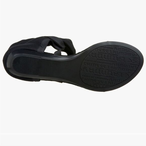 New Chinese Laundry Black Twill Sudoku Sandal Open Toe strap semi-wedge NIB 7 - Picture 4 of 6